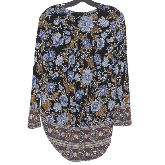 Lucky Brand Top Floral Border Baroque Boho Retro Cottage High Low Blue Small - Picture 2 of 6